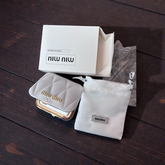 Miu Miu Accessories - Miu Miu Quilted White and Gold mirror Case